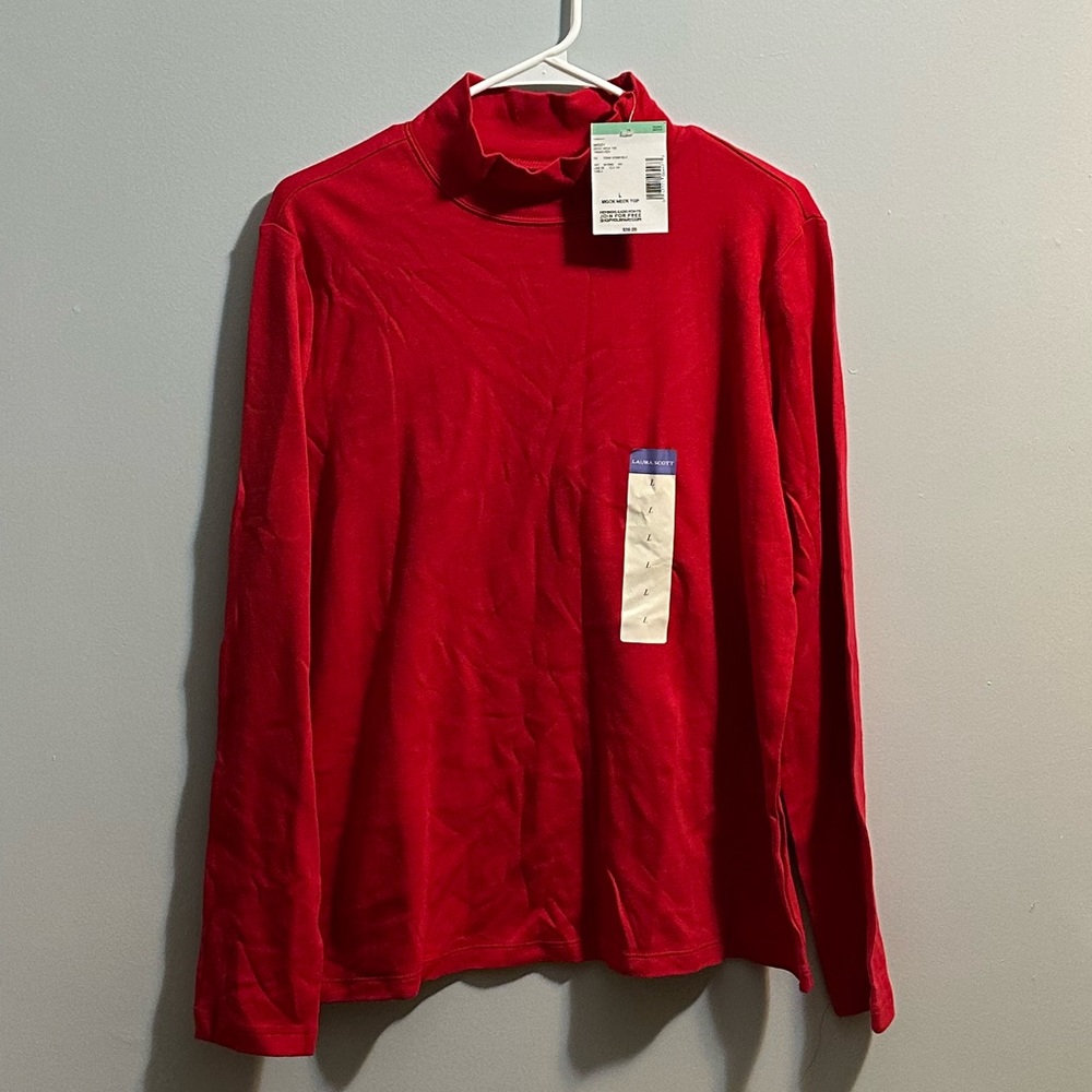 Laura Scott missy mock neck tee top tango red Sears turtle neck brand new nwt